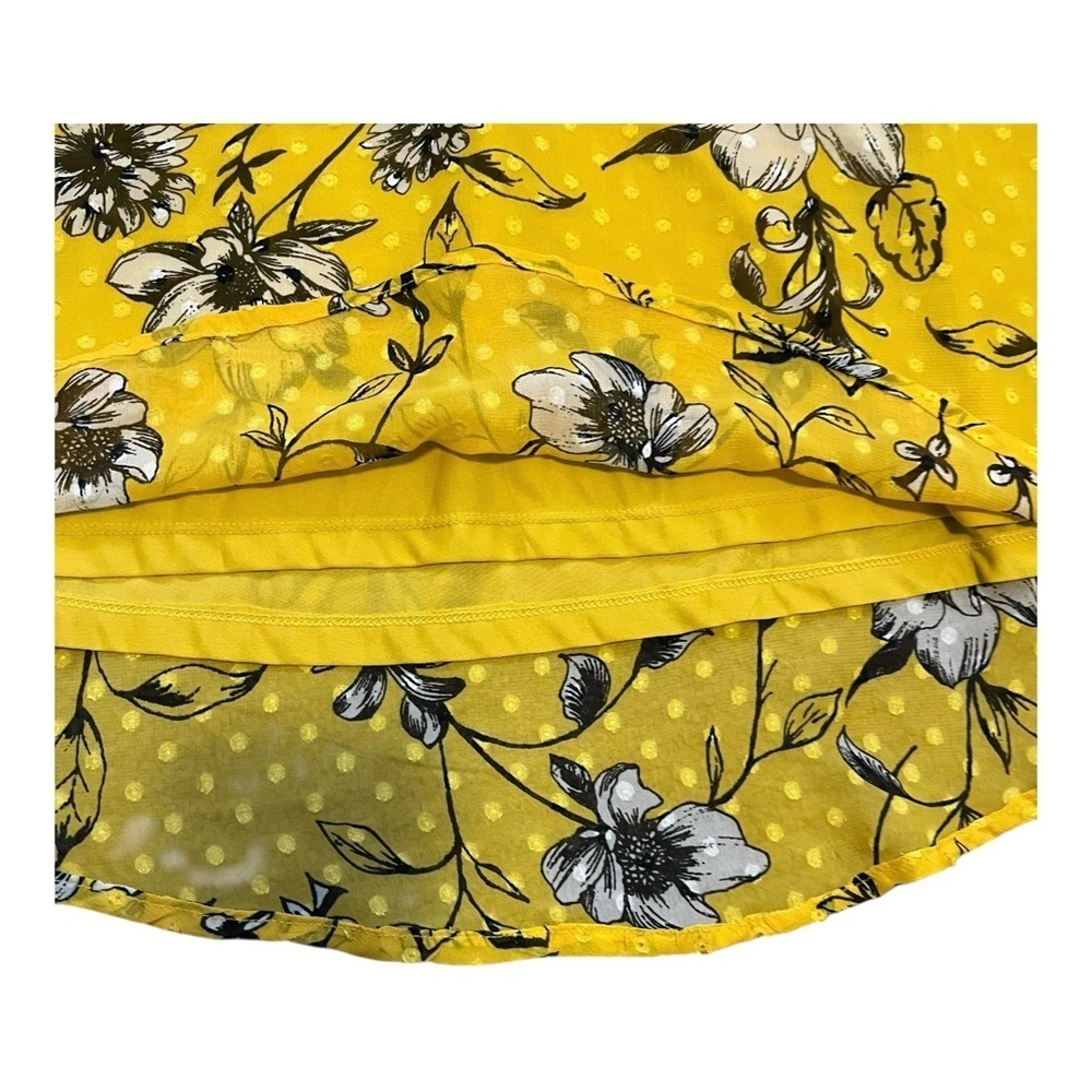 Retrology retro floral yellow blouse Women PL rushed short sleeves V- neck bow - Picture 7 of 16